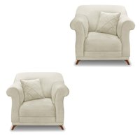 Kit 2 Poltronas Para Sala de Estar Vênus Veludo Bege Pés Castanho - Pallazio
