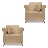 Kit 2 Poltronas Para Sala de Estar Vênus Linho Dourado Pés Castanho - Pallazio