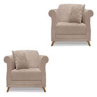 Kit 2 Poltronas Para Sala de Estar Vênus Linho Areia Pés Castanho - Pallazio