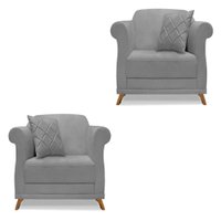 Kit 2 Poltronas Para Sala de Estar Vênus Linho Grafite Pés Castanho - Pallazio