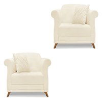 Kit 2 Poltronas Para Sala de Estar Vênus Linho Bege Pés Castanho - Pallazio