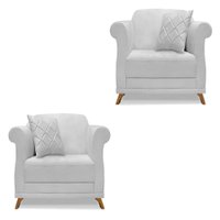 Kit 2 Poltronas Para Sala de Estar Vênus Linho Cinza Pés Castanho - Pallazio