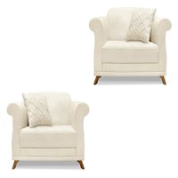 Kit 2 Poltronas Para Sala de Estar Vênus Linho Natural Pés Castanho - Pallazio