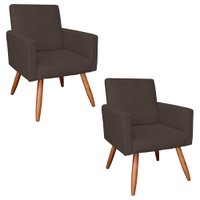 Kit 2 Poltronas Nina Suede Marrom Pés Palito Castanho - Pallazio