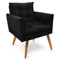 Kit 2 Poltronas e Namoradeira 2 Lugares Olivia Suede Preto Pés Palito Castanho - Pallazio