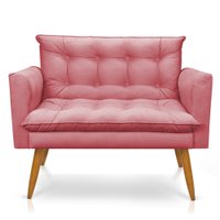 Kit 2 Poltronas e Namoradeira 2 Lugares Olivia Suede Rosê Pés Palito Castanho - Pallazio