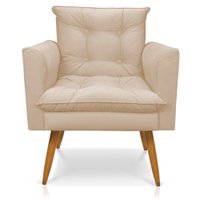 Kit 2 Poltronas e Namoradeira 2 Lugares Olivia Suede Bege Pés Palito Castanho - Pallazio