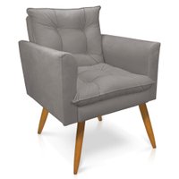 Kit 2 Poltronas e Namoradeira 2 Lugares Olivia Suede Grafite Pés Palito Castanho - Pallazio