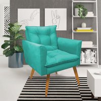 Kit Poltrona e Namoradeira 2 Lugares Olivia Suede Azul Turquesa Pés Palito Castanho - Pallazio