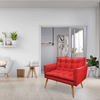 Kit Poltrona e Namoradeira 2 Lugares Olivia Suede Vermelho Pés Palito Castanho - Pallazio