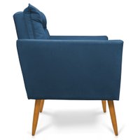 Kit Poltrona e Namoradeira 2 Lugares Olivia Suede Azul Marinho Pés Palito Castanho - Pallazio