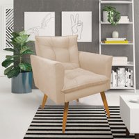 Kit Poltrona e Namoradeira 2 Lugares Olivia Suede Bege Pés Palito Castanho - Pallazio