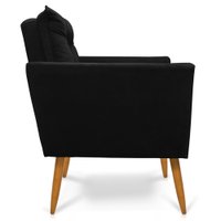 Kit Poltrona e Namoradeira 2 Lugares Olivia Suede Preto Pés Palito Castanho - Pallazio