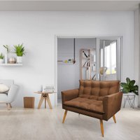 Kit Poltrona e Namoradeira 2 Lugares Olivia Suede Marrom Pés Palito Castanho - Pallazio