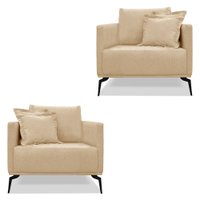 Kit 2 Poltronas Para Sala de Estar Sirius Linho Dourado Pés Metálicos - Pallazio