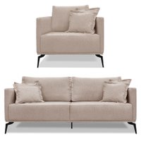 Kit Poltrona e Sofá Living 2 Lugares 1,60m Sirius Linho Areia Pés Metálicos - Pallazio
