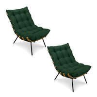 Kit 2 Poltronas Costela Veludo Verde Base Metálica - Pallazio