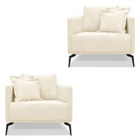 Kit 2 Poltronas Para Sala de Estar Sirius Linho Bege Pés Metálicos - Pallazio