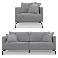 Kit Poltrona e Sofá Living 2 Lugares 1,60m Sirius Linho Grafite Pés Metálicos - Pallazio