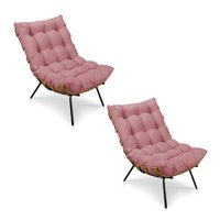 Kit 2 Poltronas Costela Veludo Rosê Base Metálica - Pallazio