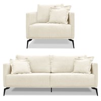 Kit Poltrona e Sofá Living 2 Lugares 1,60m Sirius Linho Natural Pés Metálicos - Pallazio