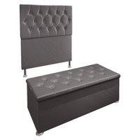 Kit Cabeceira e Calçadeira Baú Solteiro 0,90m Madrid Suede Cinza - Pallazio