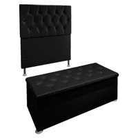 Kit Cabeceira e Calçadeira Baú Solteiro 0,90m Madrid Suede Preto - Pallazio