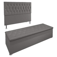 Kit Cabeceira e Calçadeira Baú Casal 1,40m Madrid Suede Cinza - Pallazio