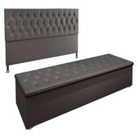 Kit Cabeceira e Calçadeira Baú Queen 1,60m Madrid Suede Cinza - Pallazio