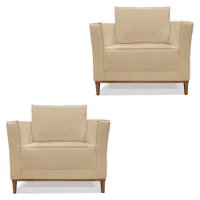 Kit 2 Poltronas Para Sala de Estar Vega Linho Dourado Pés Castanho - Pallazio