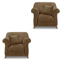 Kit 2 Poltronas Para Sala de Estar Vênus Suede Caramelo Pés Castanho - Pallazio