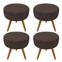 Kit 4 Puffs Banqueta Redonda Nina Suede Marrom Pés Palito Castanho - Pallazio