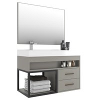 Gabinete Banheiro com Cuba e Espelheira 80cm Multimóveis CR10071 Cimento