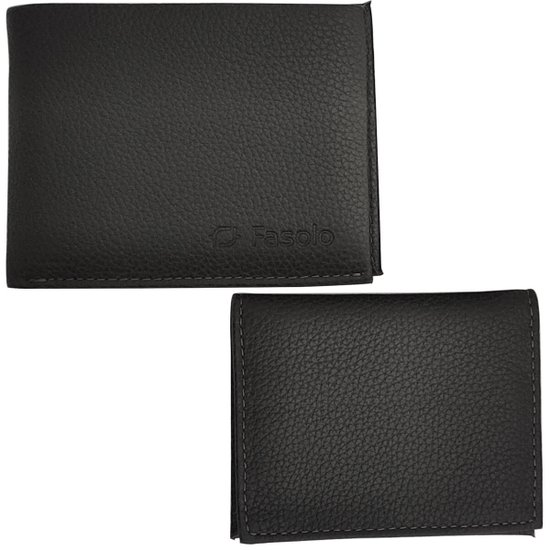 Carteira E Mini Carteira Masculina Couro Fino Porta Cartões Café