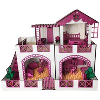 Casinha de Bonecas Infantil em Madeira MDF Casa de Brinquedo 2 Andares com 22 Móveis Sulartes Rosa