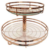 Fruteira Redonda de Mesa com Duas Prateleiras de Vidro Giosul em Aço Carbono Rosé Gold