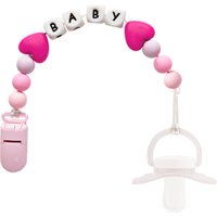 Prendedor de Chupeta em Silicone Macio Baby com Clipe Buba Coração Rosa