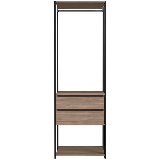 Closet Modulado 60x45x183cm 3 Prateleiras 2 Gavetas 1 Cabideiro ProDecor em MDP Montana e Preto
