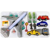 Kit Aeroporto Infantil Fenix 12 Peças Avião de Brinquedo Carrinhos Bonecos e Acessórios Modelos Sortidos