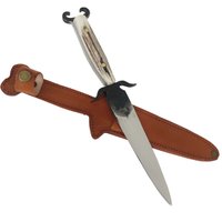 Punhal Tático Militar Adaga Pequena Artesanal Aço Cirúrgico 5' Cabo Chifre Cervo Bainha Couro