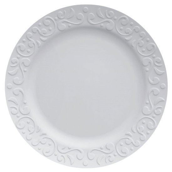 Prato Raso Redondo 26,5cm em Porcelana com Relevo Tassel Germer Branco