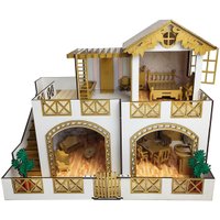 Casinha de Bonecas Infantil em Madeira MDF Casa de Brinquedo 2 Andares com 22 Móveis Sulartes Dourada