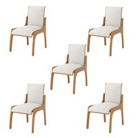 Kit 5 Cadeiras Decorativa Sala de Jantar Madeira Maciça Pedri  Linho Off White/Imbuia - Gran Belo