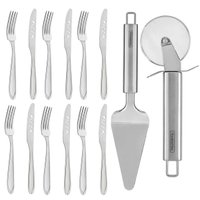 Kit Para Pizza em Aço Inox 12 Talheres 1 Espátula e 1 Cortador Laguna Tramontina Cinza
