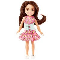 Boneca Barbie Chelsea 14 cm Morena Vestido Relâmpago Colete Escoliose - Mattel