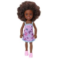 Boneca Barbie Chelsea 14 cm Morena Cacheado Vestido Borboletas - Mattel