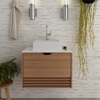 Gabinete Banheiro 1 Porta 1 Gaveta 60cm Suspenso Multimóveis CR10091 Amêndoa/Mármore Branco