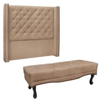 Kit Cabeceira e Calçadeira Recamier Casal 1,40m Vicenza Suede Bege - Pallazio