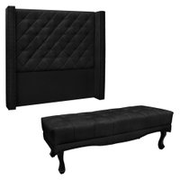 Kit Cabeceira e Calçadeira Recamier Casal 1,40m Vicenza Suede Preto - Pallazio