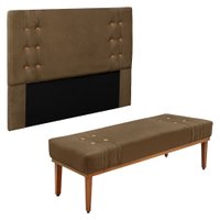 Kit Cabeceira e Calçadeira Recamier King 1,95m Gênova Suede Caramelo - Pallazio